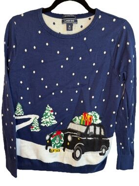 Lands’ End size Medium Long Sleeve 100% Cotton Snow Christmas Sweater Navy